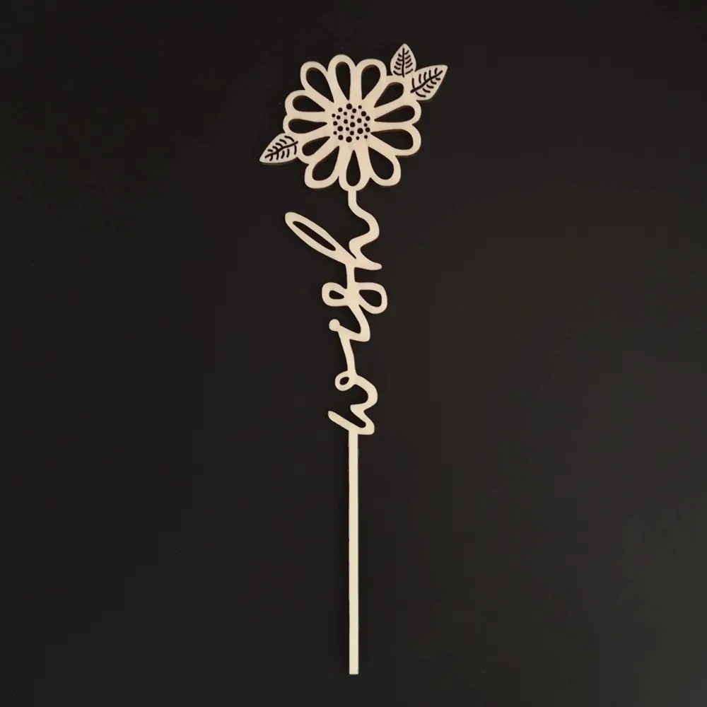 AMADEA Drevený zápich kvetina - Wish, dĺžka 28 cm