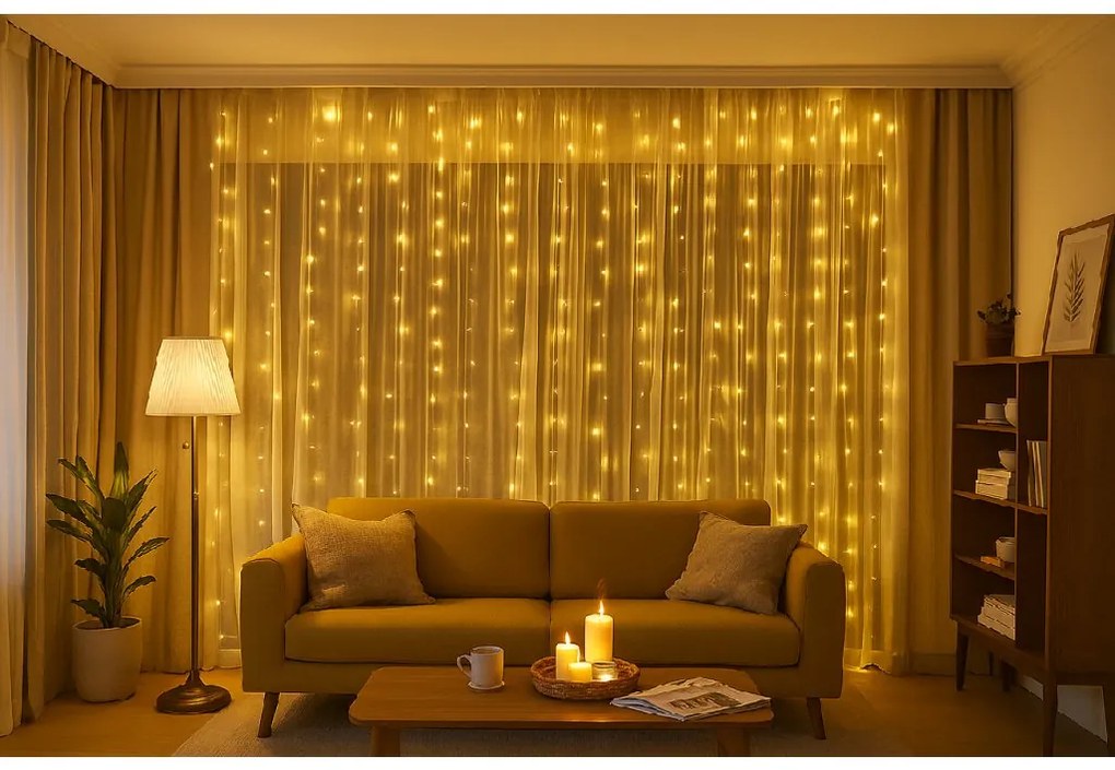 LED svetelný záves STAR RAIN 3x3 m, teplá biela