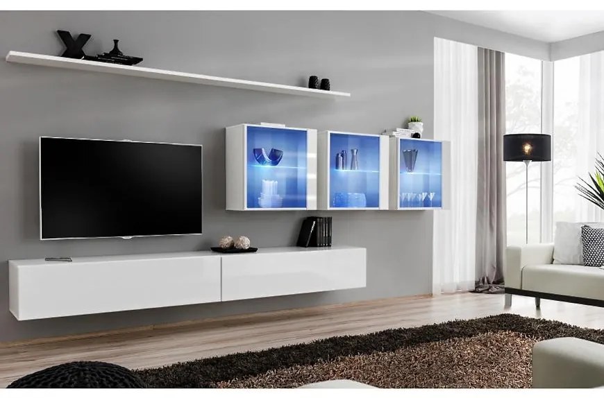Obývacia stena Switch XVII Sklo +LED  Biely