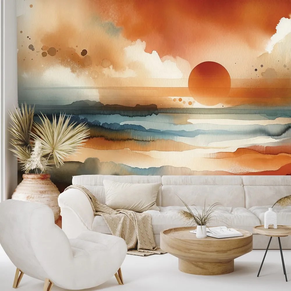 Samolepiaca tapeta abstraktný akvarelový západ slnka