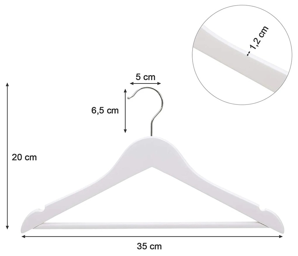 Detské drevené ramienko na odevy 20 kusov – biele