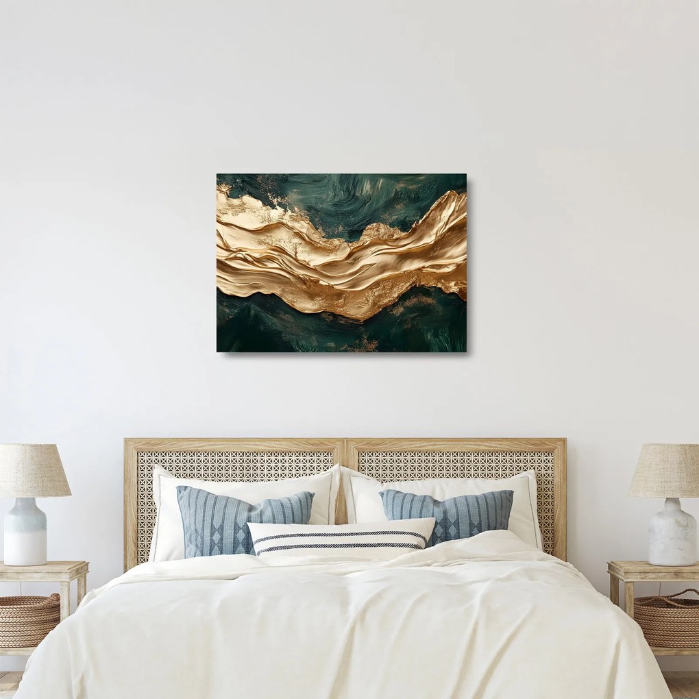 Sklenený obraz - Zelená abstrakcia so zlatom II. (70x50 cm)