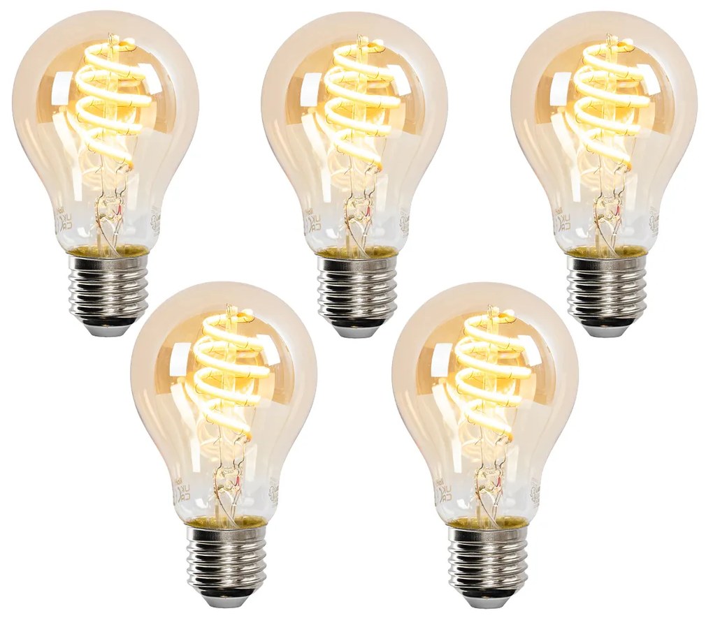 Sada 5 inteligentných LED žiaroviek E27 A60 zlatá 4W 270lm 1800-3000K