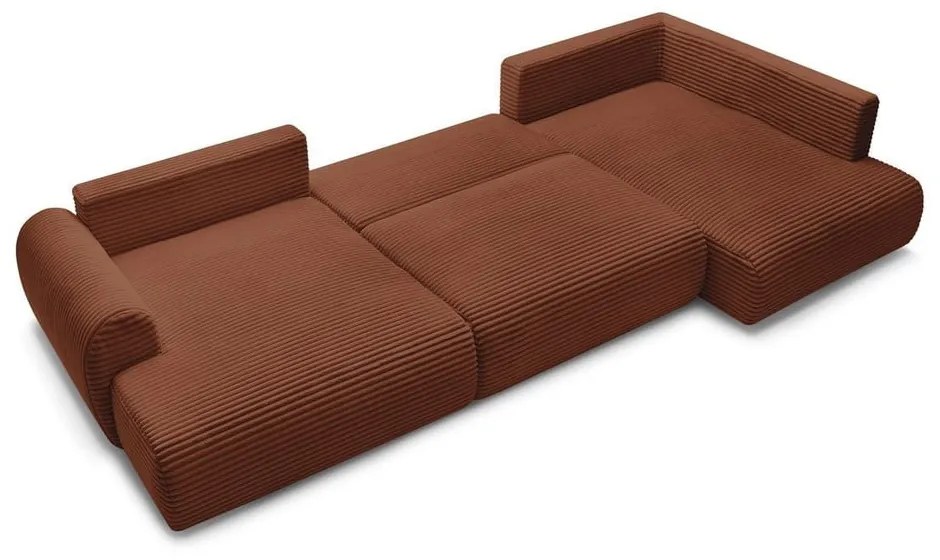 Menčestrová rozkladacia rohová pohovka v tehlovej farbe (ľavý roh/do "U") Lucien – Bobochic Paris