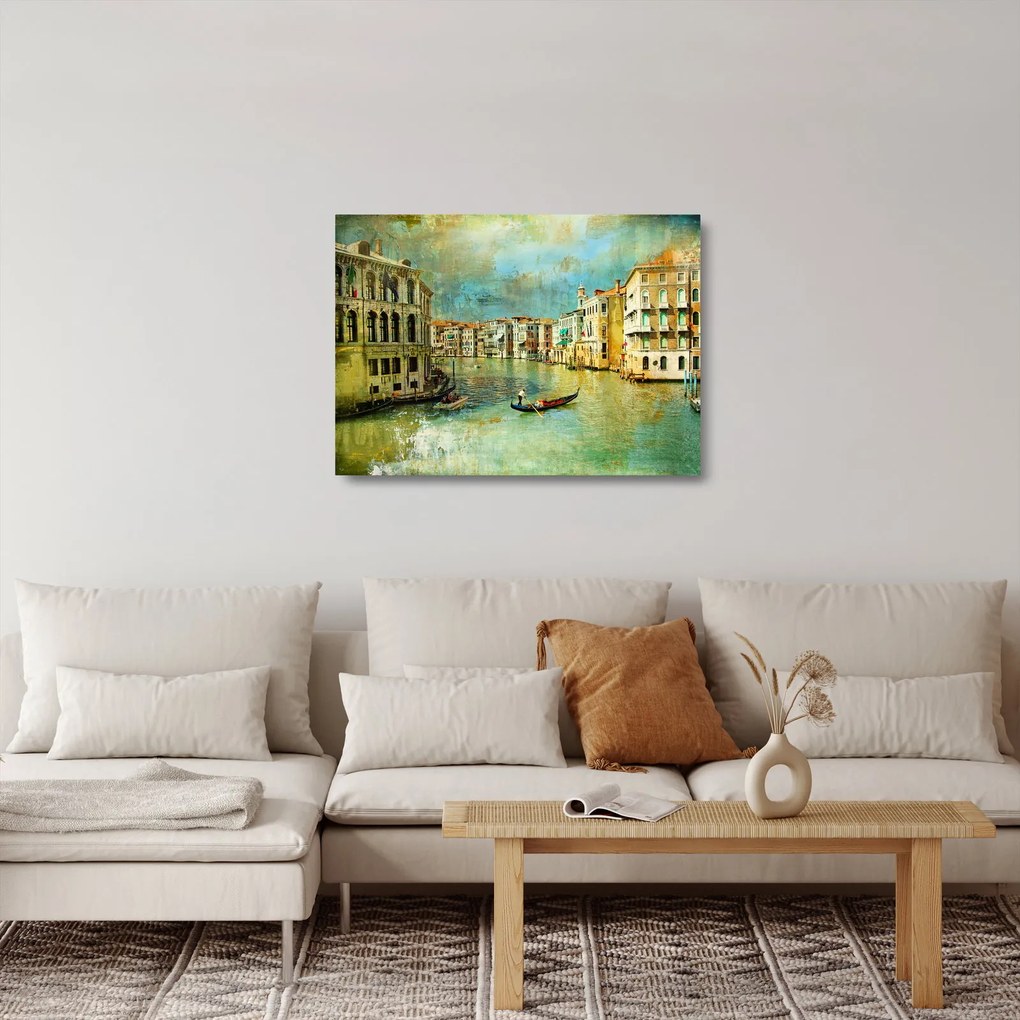 Sklenený obraz - Benátsky kanál a gondoly (70x50 cm)