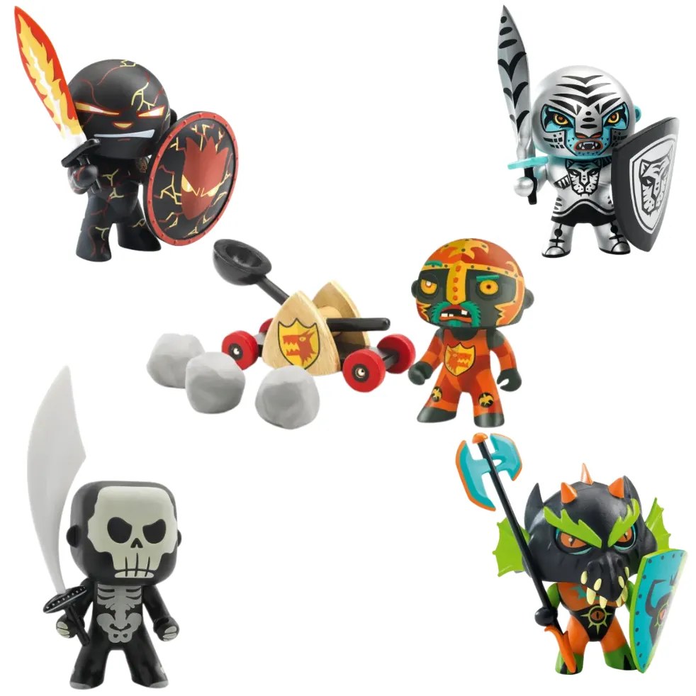 Balíček Arty Toys veľký – rytieri Baldy & katapult & Volcano & Skully & Drack & Furious