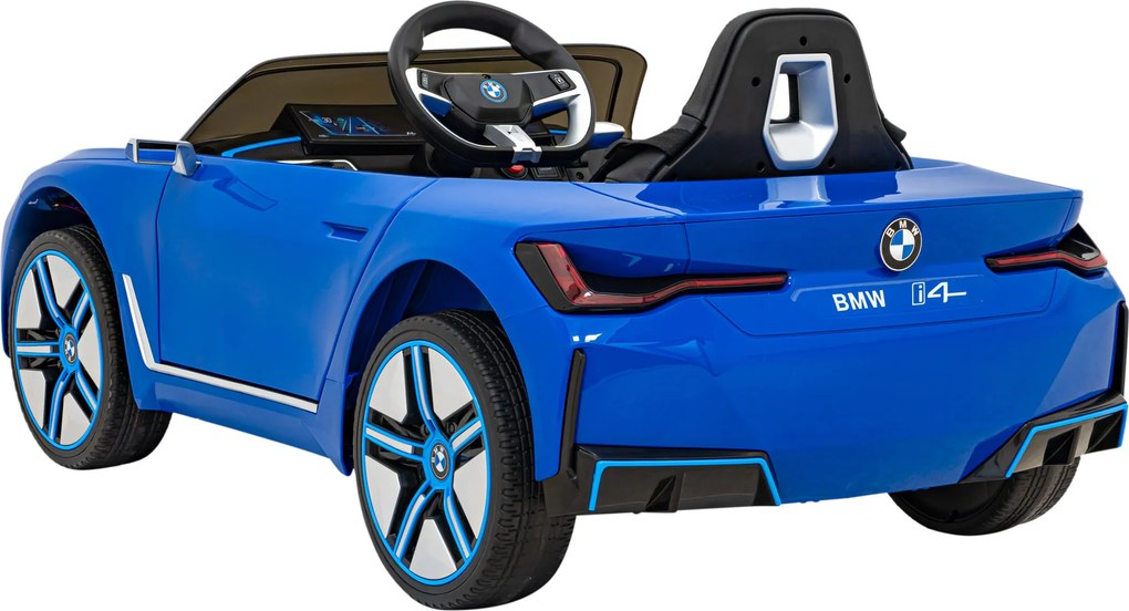 Ramiz BMW i4 Detské autíčko na batérie modré + pomalý štart + EVA + ekokoža + LED audio + diaľkové ovládanie