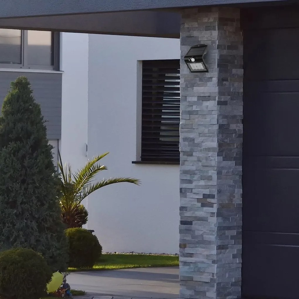 Ecolamp Exteriérové solárne nástenné LED svietidlo Butterfly, 1x LED 1,5w, čierna, pohybový senzor