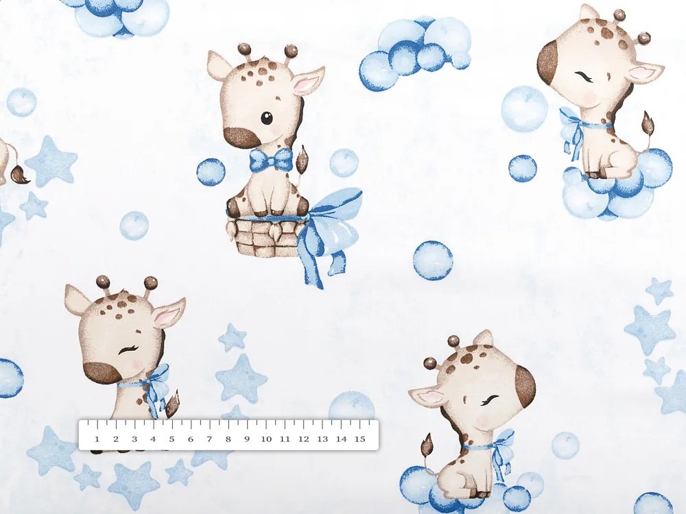 Biante Detský bavlnený štvorcový obrus Sandra SA-443 Modré žirafy na bielom 70x70 cm