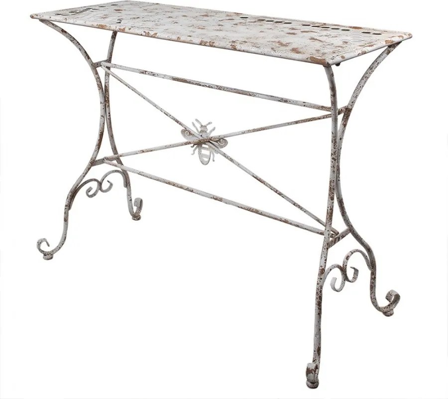 Biely antik kovový záhradný soľ so včielkou French - 112*50*86 cm