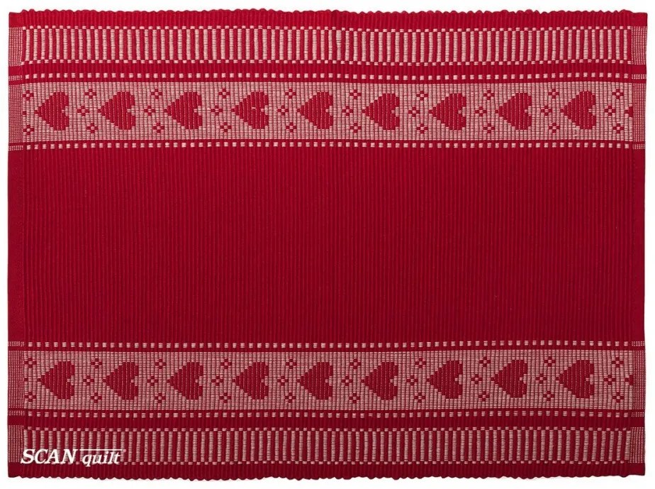 SCANquilt Prestieranie RIB bordúra srdiečka červená smotanová 45x140 cm