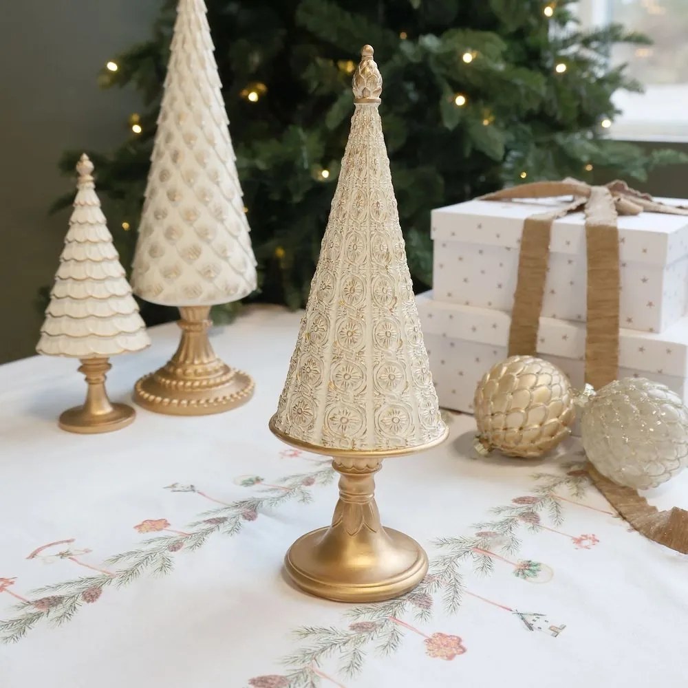Krémovo-zlatý antik dekoračný vianočný stromček Noël - Ø 11*10*32 cm