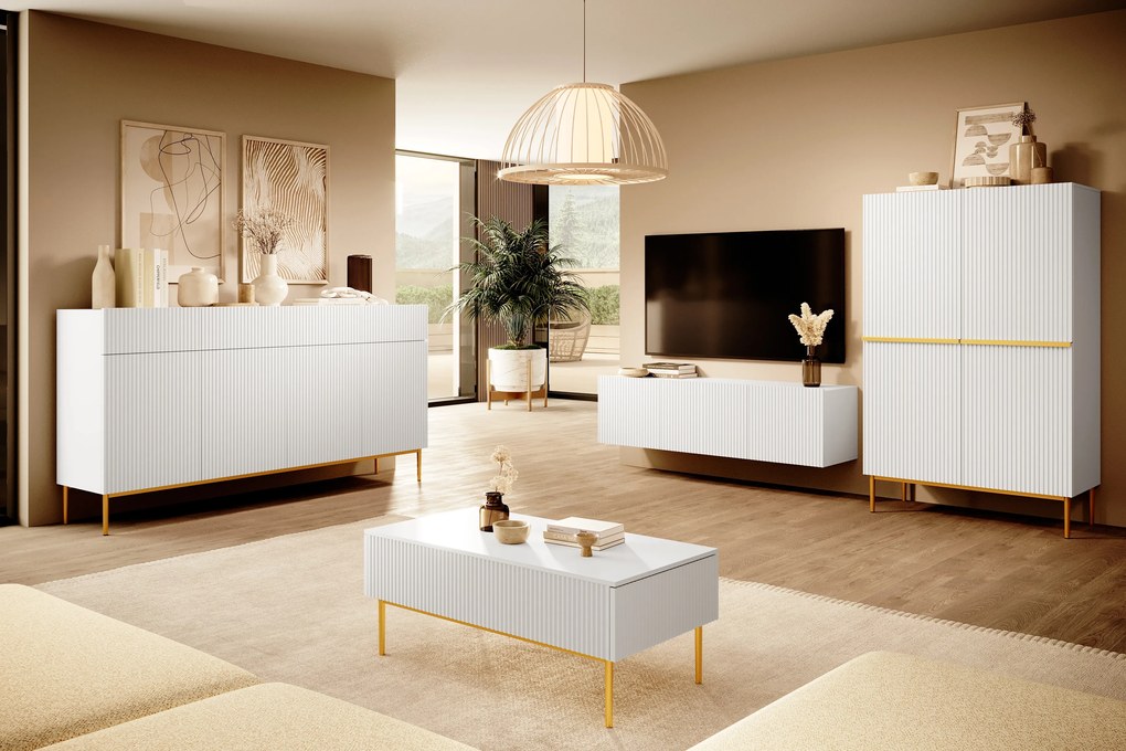Závesný TV stolík Nicole 150 cm - biely / biely mat
