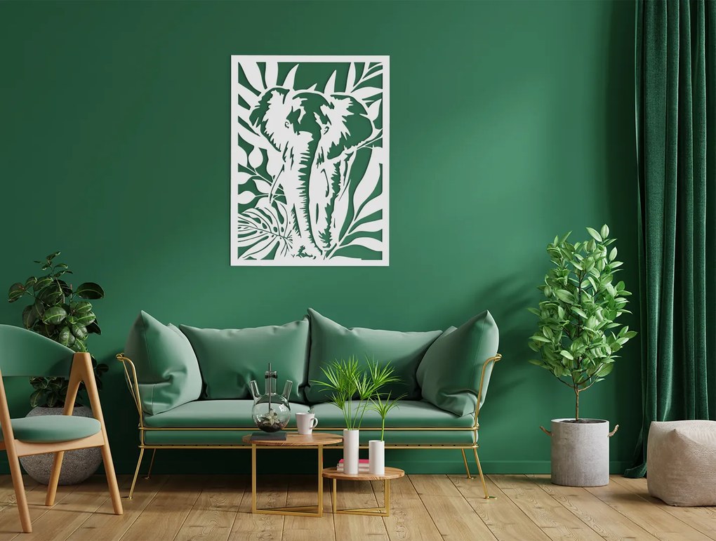 drevko Drevený obraz na stenu Slon v zeleni Rozmer obrazu: 43 x 32,5 cm, Farba dekorácie: Čierna