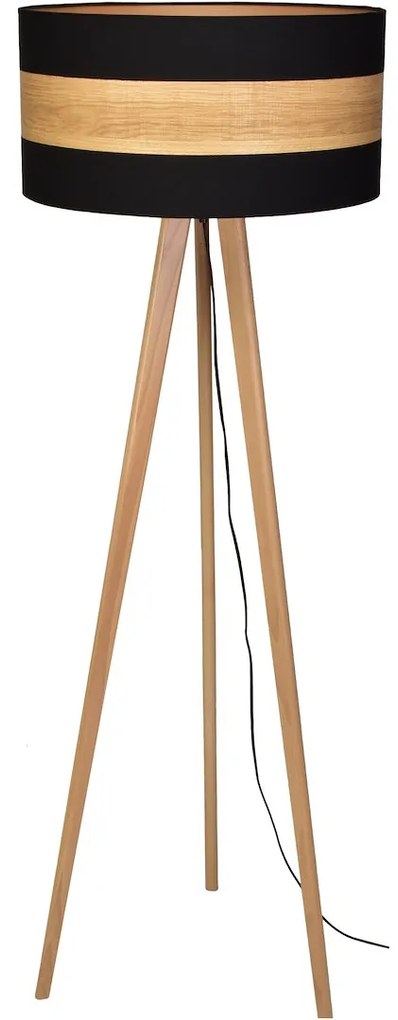 EUlight Stojacia lampa Terra, 1x drevené/čierne textilné tienidlo, drevo
