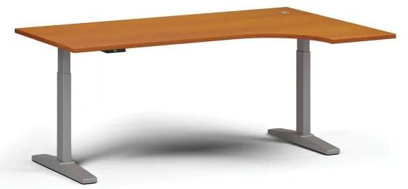 Výškovo nastaviteľný stôl, elektrický, 675-1325 mm, rohový pravý, doska 1800x1200 mm, sivá podnož, čerešňa