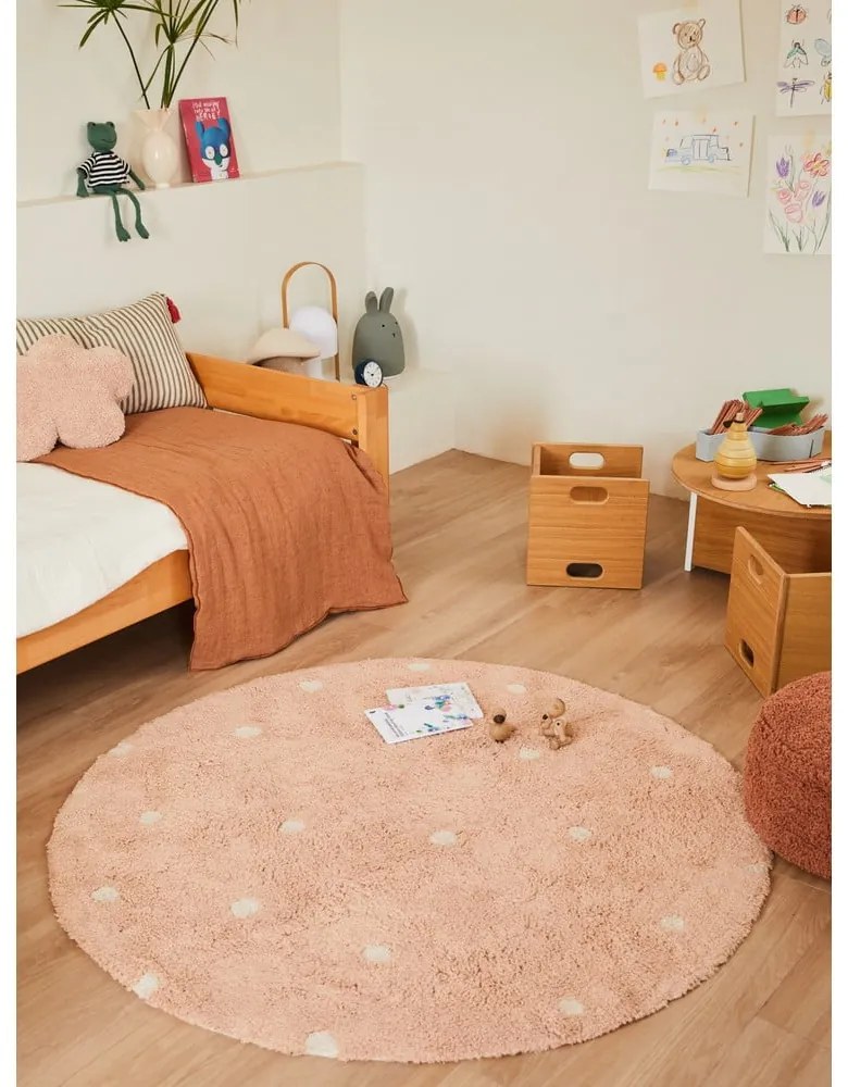 Svetloružový prateľný ručne tkaný bavlnený detský koberec ø140 cm Round Dot Rose – Lorena Canals