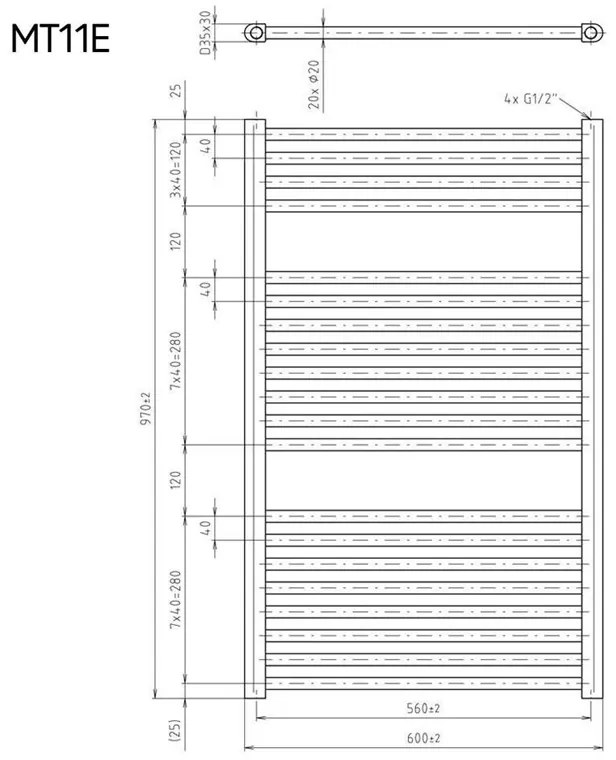 Mereo, Vykurovací rebrík rovný 600x1330 mm, biely, elektrický, MER-MT12E