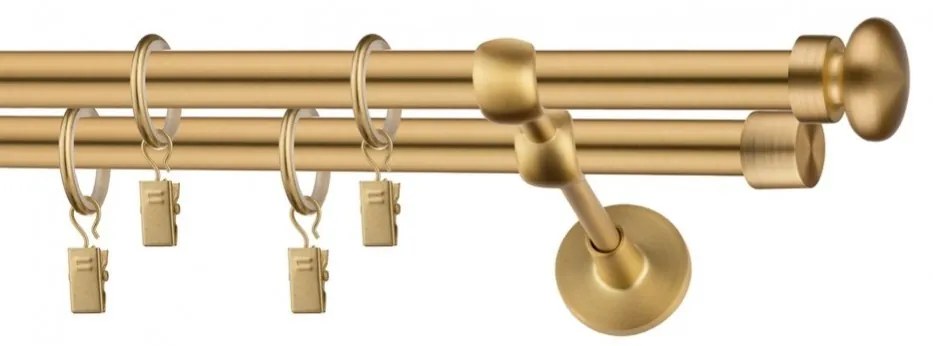 Dekorstudio Garniža dvojradová FLAT zlatá 19mm Dĺžka: 360cm, Typ uchytenia: Držiak dvojitý modern, Typ príslušenstva: Krúžky tiché so štipcami