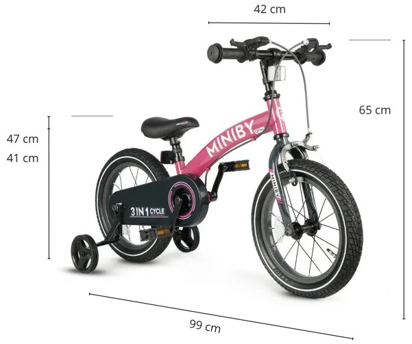 Detský bicykel Miniby 14" ružový