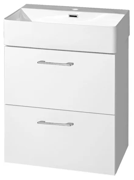 Mereo Mereo, Leny, kúpeľňová skrinka s keramickým umývadlom 50 cm, biela, nové madlo, MER-CN810N