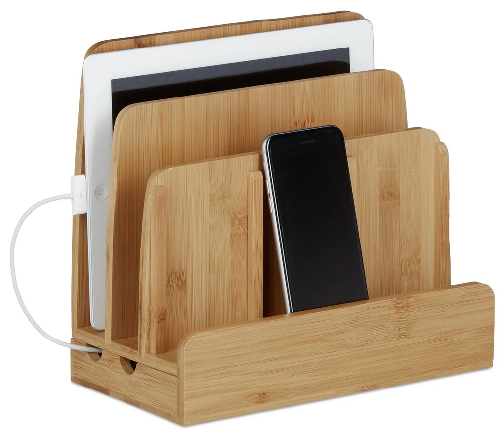 Bambusová nabíjacia stanica RD20606 – eko organizér a držiak na telefón