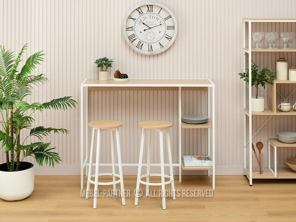 Barový set Everet (sonoma + biela) (pre 2 osoby). Akcia -22%. Vlastná spoľahlivá doprava až k Vám domov. 1111870