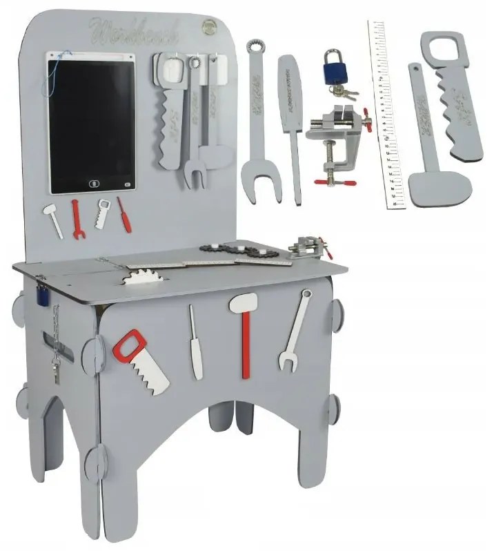 Drevený ponk s príslušenstvom - šedý