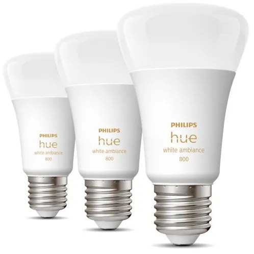 PHILIPS HUE Múdra LED stmievateľná žiarovka HUE, E27, A60, 6W, 800lm, teplá biela-studená biela, 3ks