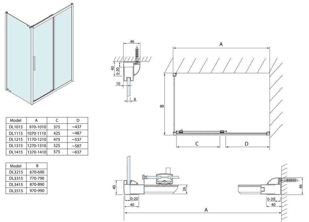 Polysan, Lucis Line obdĺžniková sprchová zástena 1000x700mm L/P varianta, DL1015DL3215