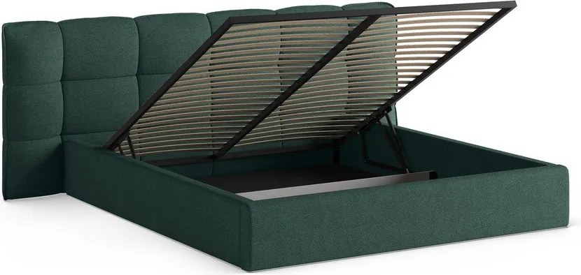 Tmavozelená čalúnená dvojlôžková posteľ s úložným priestorom s roštom 160x200 cm Eric – Micadoni