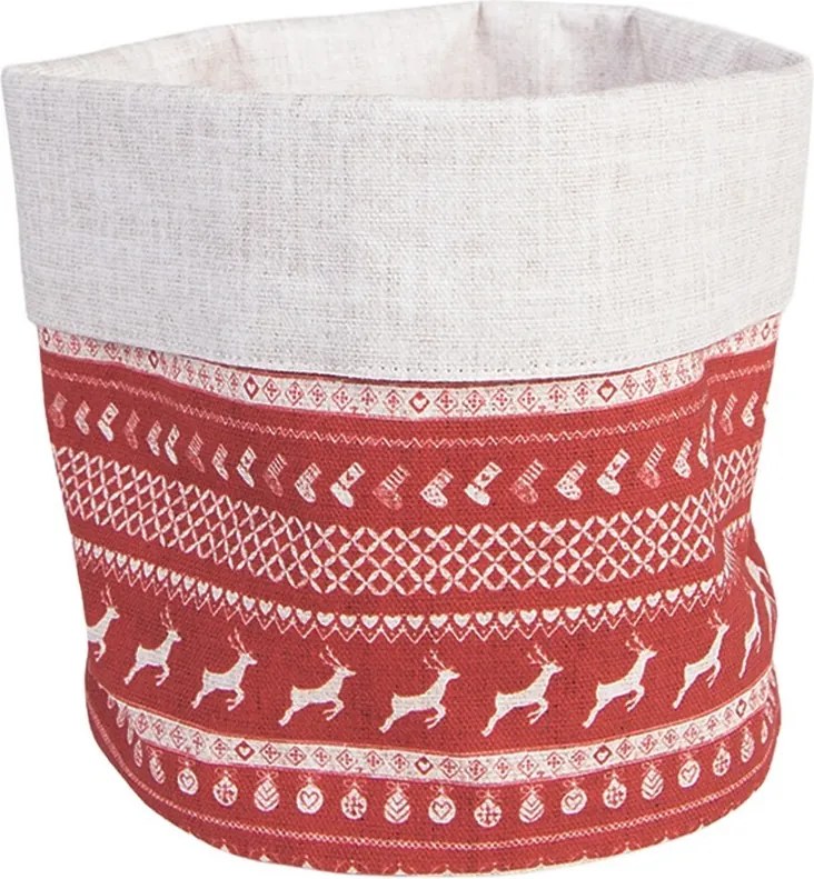 Červený bavlnený košík na pečivo s jeleňami Nordic Christmas New - Ø 15*16 cm