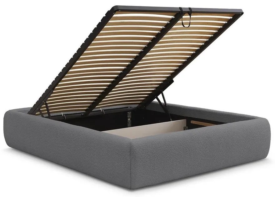 Tmavosivá čalúnená dvojlôžková posteľ s úložným priestorom/bez čela s roštom 160x200 cm Inera – Bobochic Paris