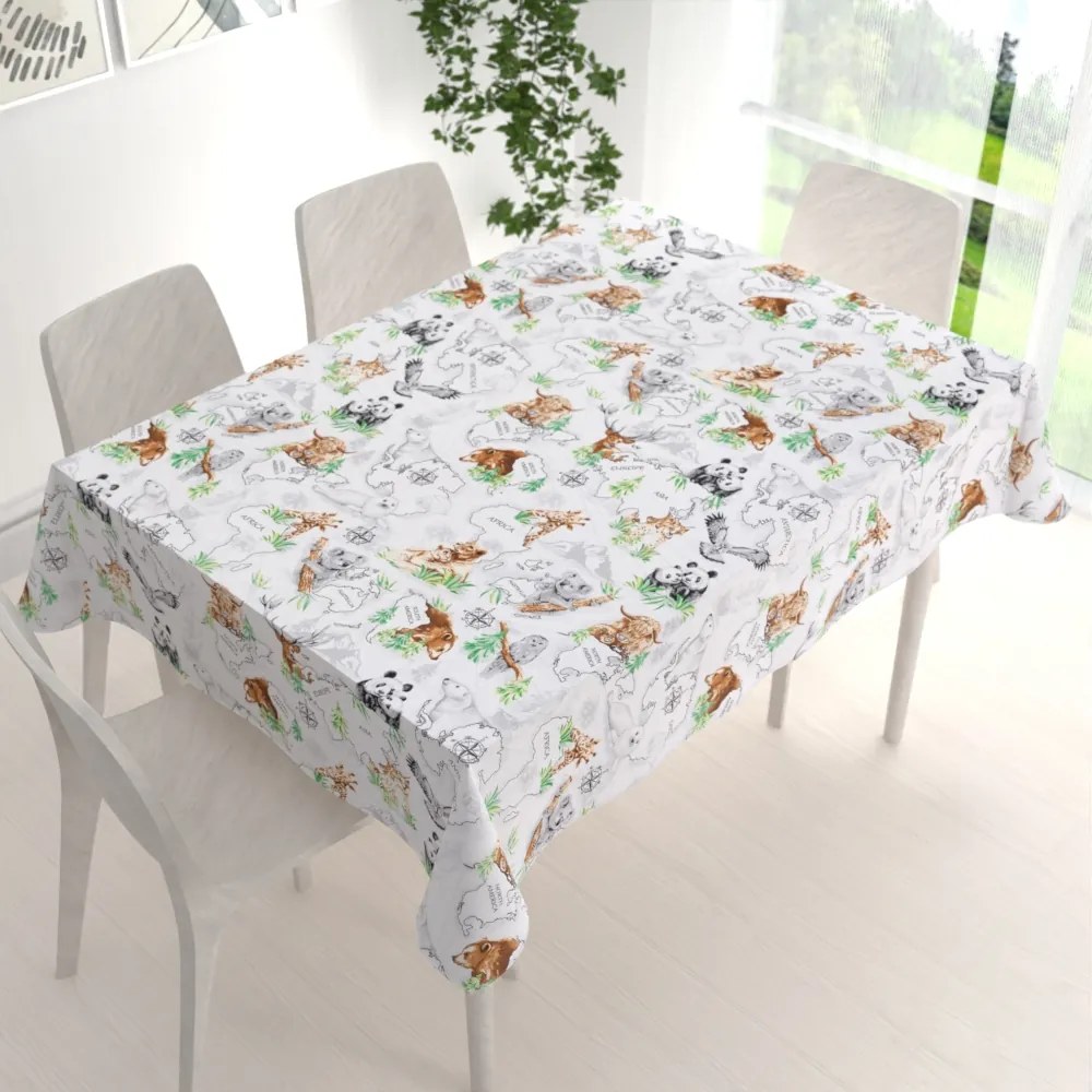 Biante Bavlnený obdĺžnikový obrus Sandra SA-546 Zvieratá sveta na bielom 60x100 cm
