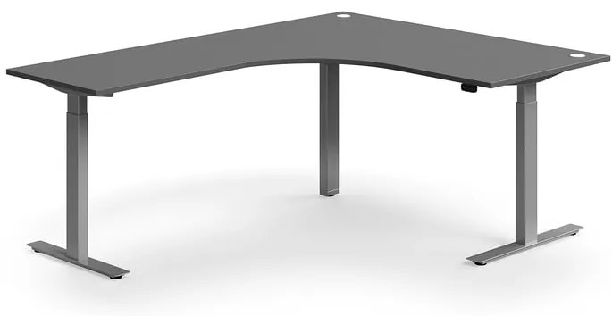 Výškovo nastaviteľný stôl FLEXUS, rohový, 1600x2000 mm, strieborný rám, šedá
