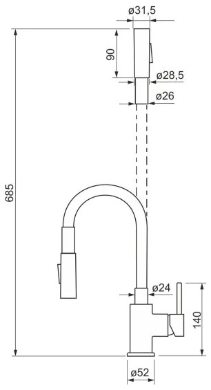 ALVEUS KI112111 - Drezová batéria s flexibilným ramienkom BEA 47 cm chróm/čierna