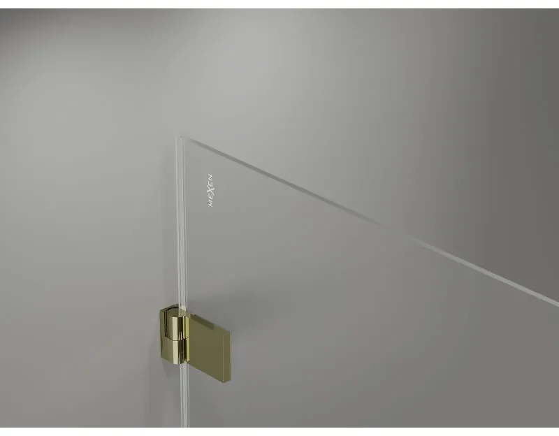 Mexen Lunar-B Duo, výklopný sprchový kút 100 x 100 cm, 8mm číre sklo, zlatý profil, 832-100L-100P-50-00