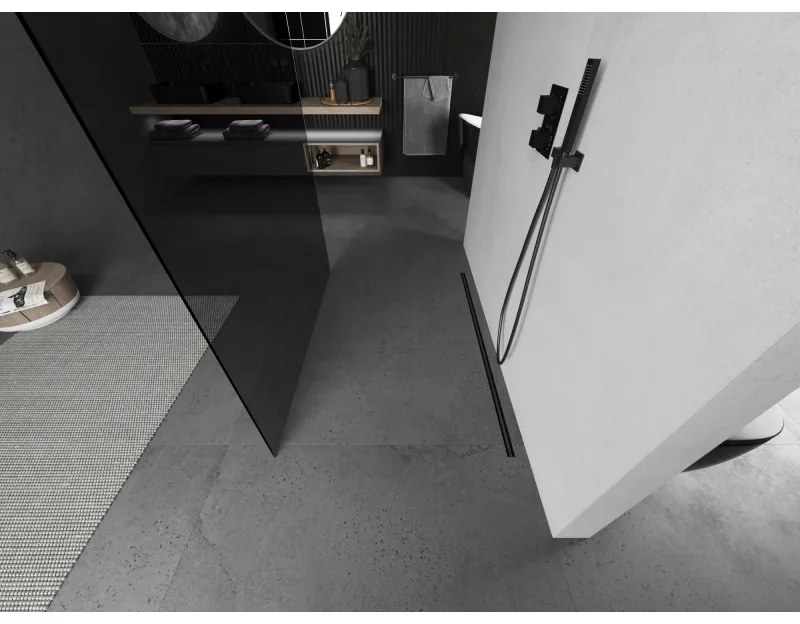 Mexen Kioto, sprchová zástena Walk-In 110 x 200 cm, 8mm šedé sklo, grafitový profil, 800-110-002-95-40
