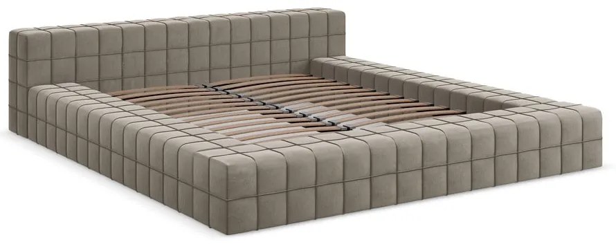 Taupe čalúnená dvojlôžková posteľ s roštom 160x200 cm Akela – Makamii