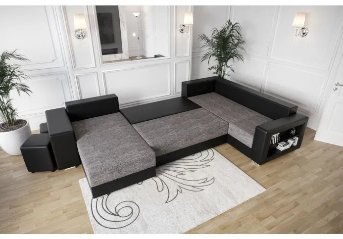 Prostorná elegantní sedačka s ekokůží KAMONA - šedá / černá