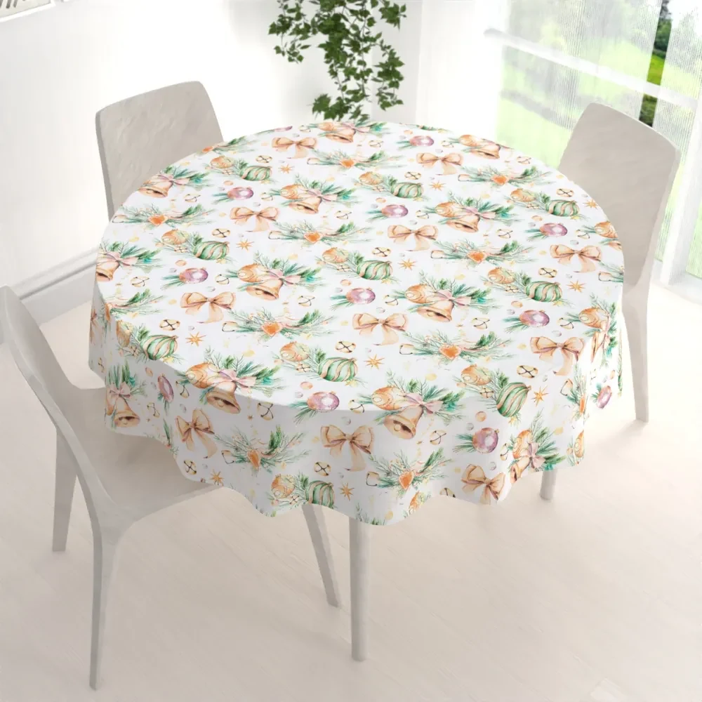 Biante Vianočný dekoračný okrúhly obrus PML-039 Banky a zvončeky Ø 130 cm