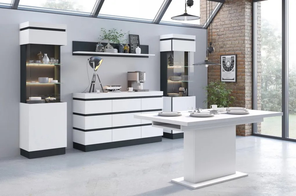 Vysoká vitrína Campania 60 cm, biela/antracit, pravá