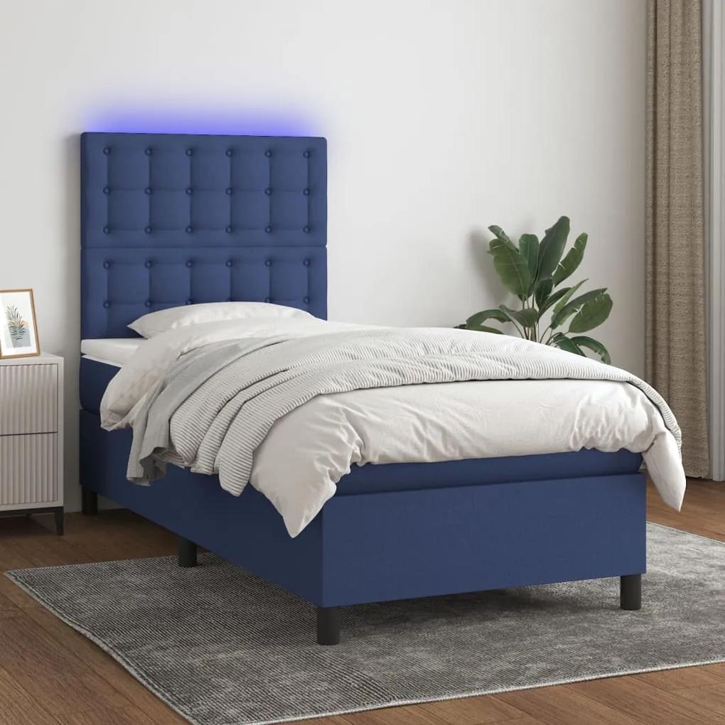 Posteľ boxsping s matracom a LED modrá 80x200 cm látka 3135155