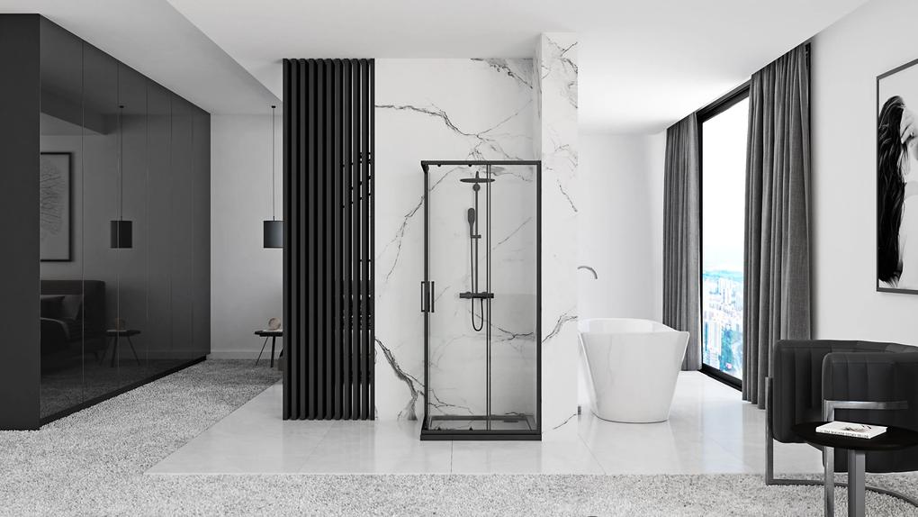 Rea Punto, sprchovací kút 90x90x190 cm, 5mm číre sklo, čierny profil + čierna sprchová vanička Savoy, KPL-K1015
