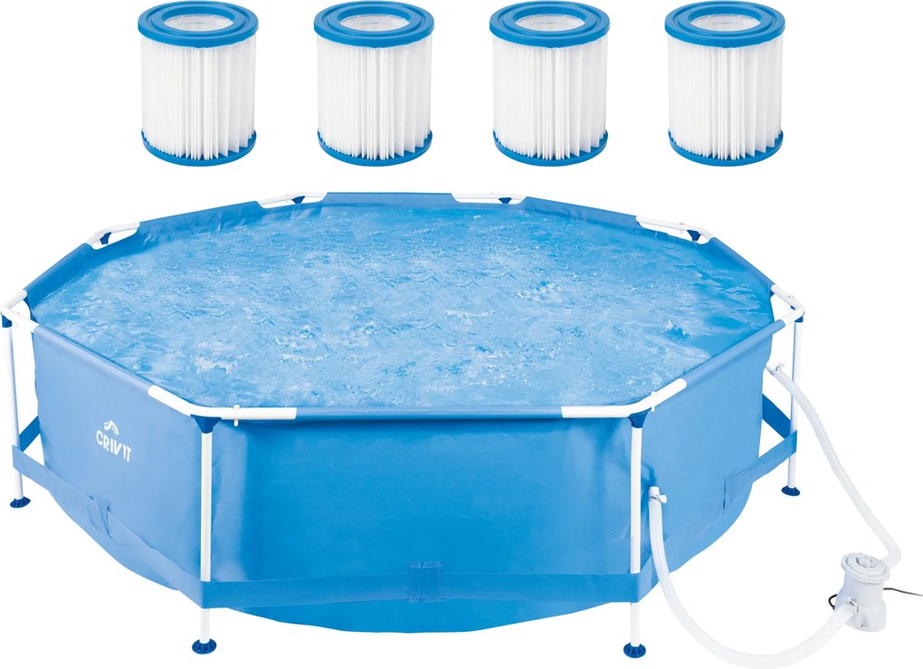 Crivit Bazén s kovovým rámom, 300 x 76 cm + Filtračné kartuše, Ø 8 x 9 cm, 4 kusy (800014140)