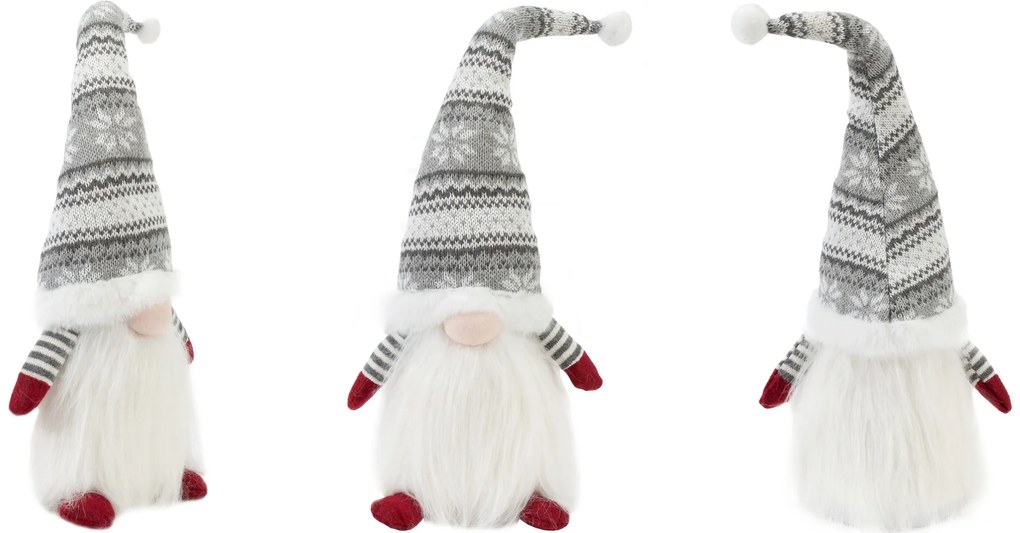 Vianočný škriatok ELF 0623 - 48 cm sivý/biely