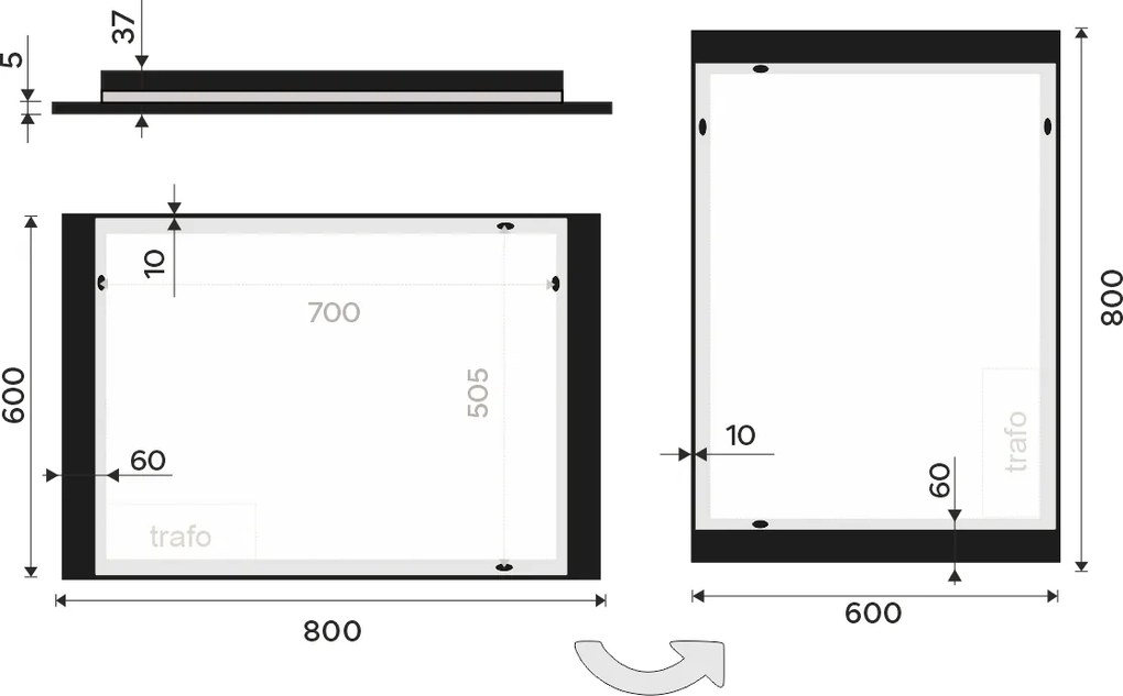 Nimco Čierne LED zrkadlo 800x600 - ZPC 41003-90