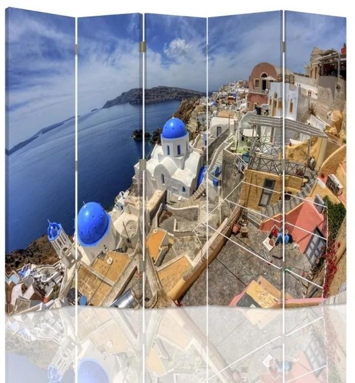 Ozdobný paraván Santorini - 180x170 cm, päťdielny, obojstranný paraván 360°