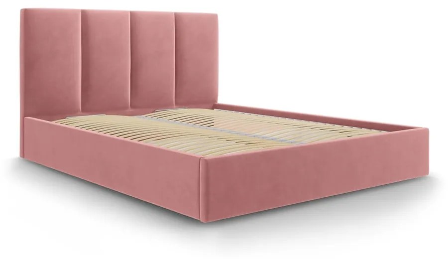 Ružová zamatová dvojlôžková posteľ Mazzini Beds Juniper, 180 x 200 cm