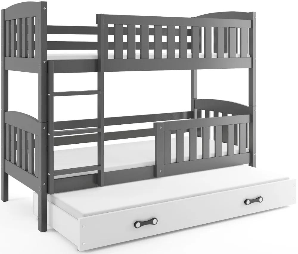 Poschodová posteľ s prístelkou KUBO 3 - 190x80cm Grafitová - Biela
